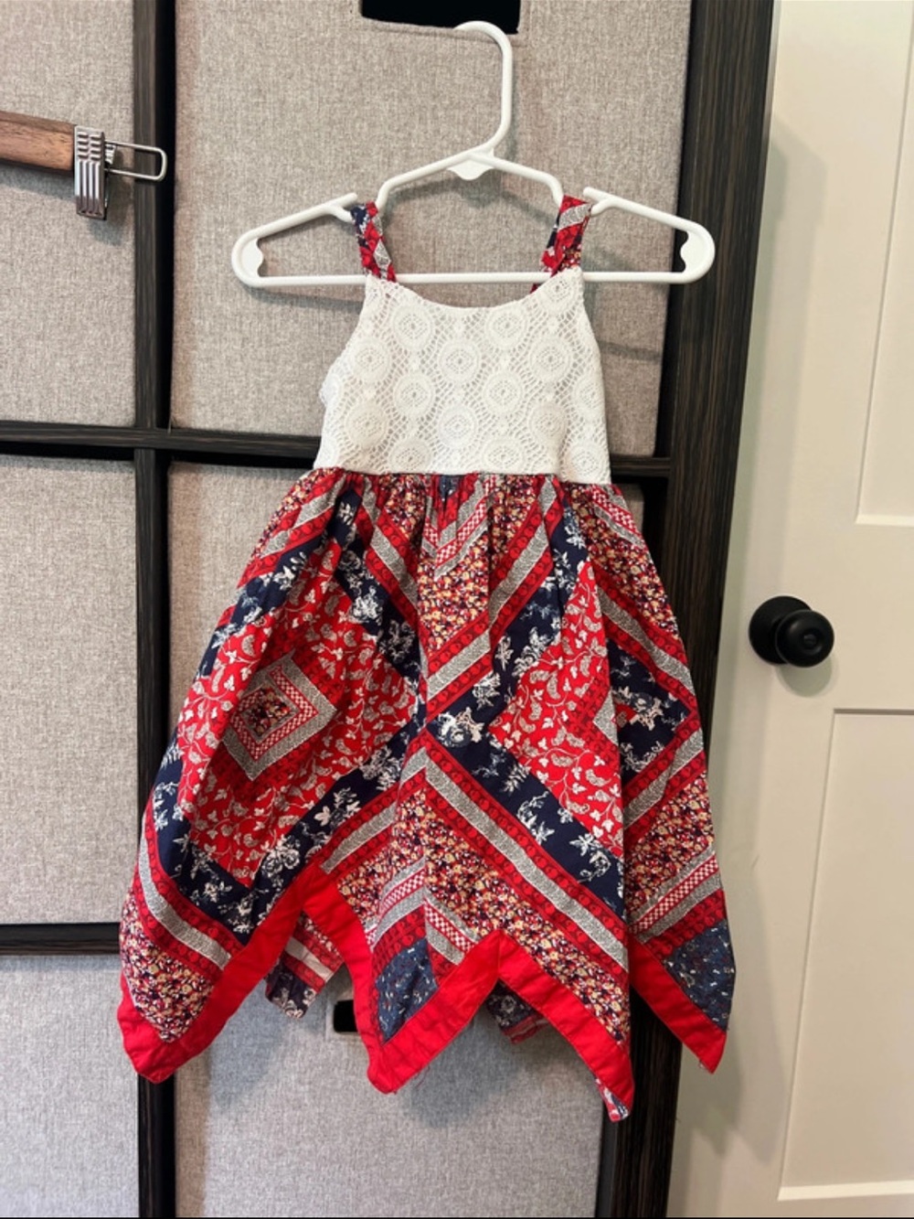 Blueberi Boulevard Red, Navy & White Patchwork Sundress
